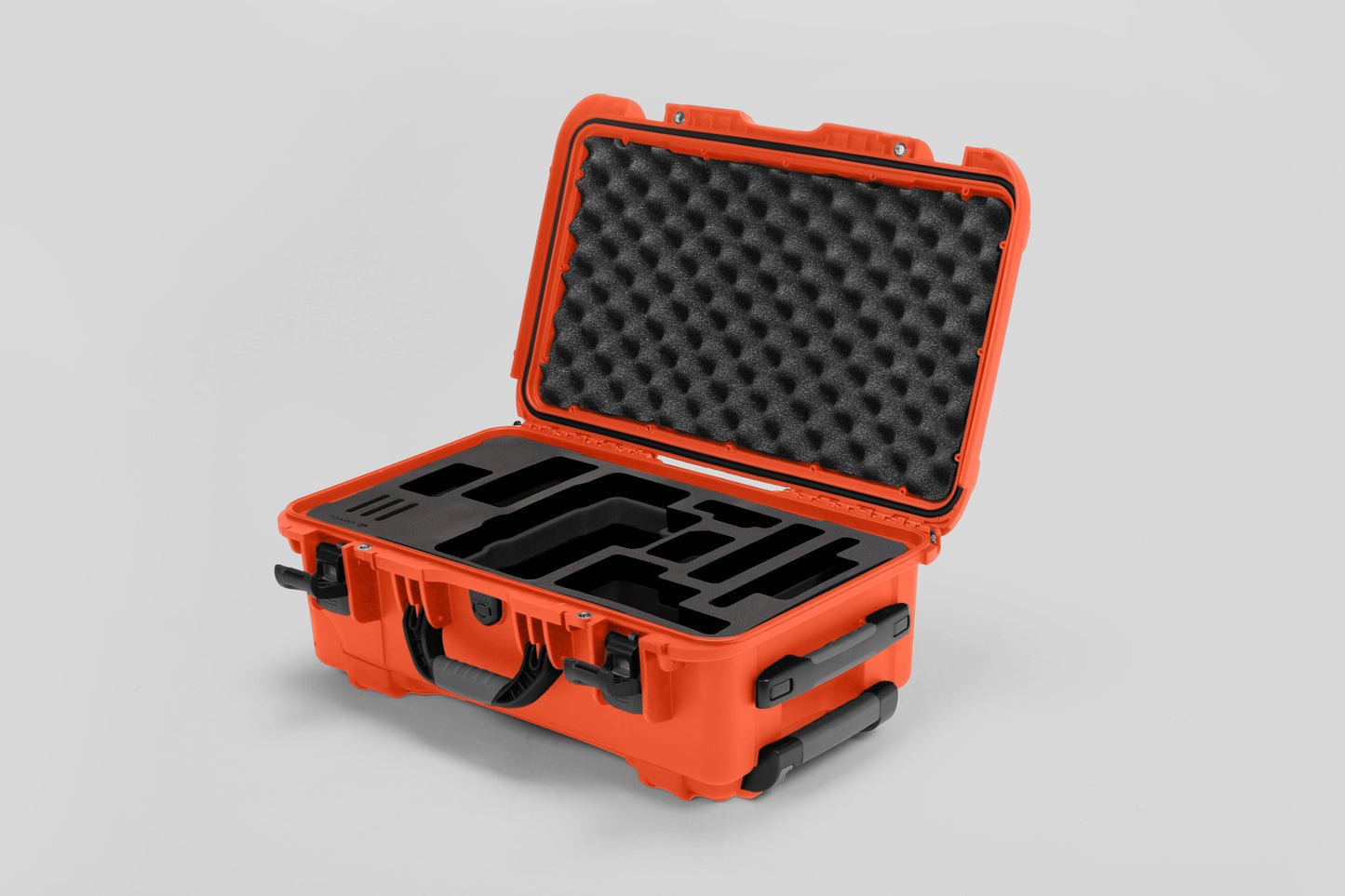 Angled view of Foama Orange Color Travel Case and Custom Foam Insert for RED Monstro
