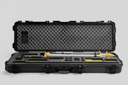Front view of Foama Fortified Black Color Hard Case and Custom Foam Insert with Yellow Layer for DJI D-RTK 2 Mobile Station