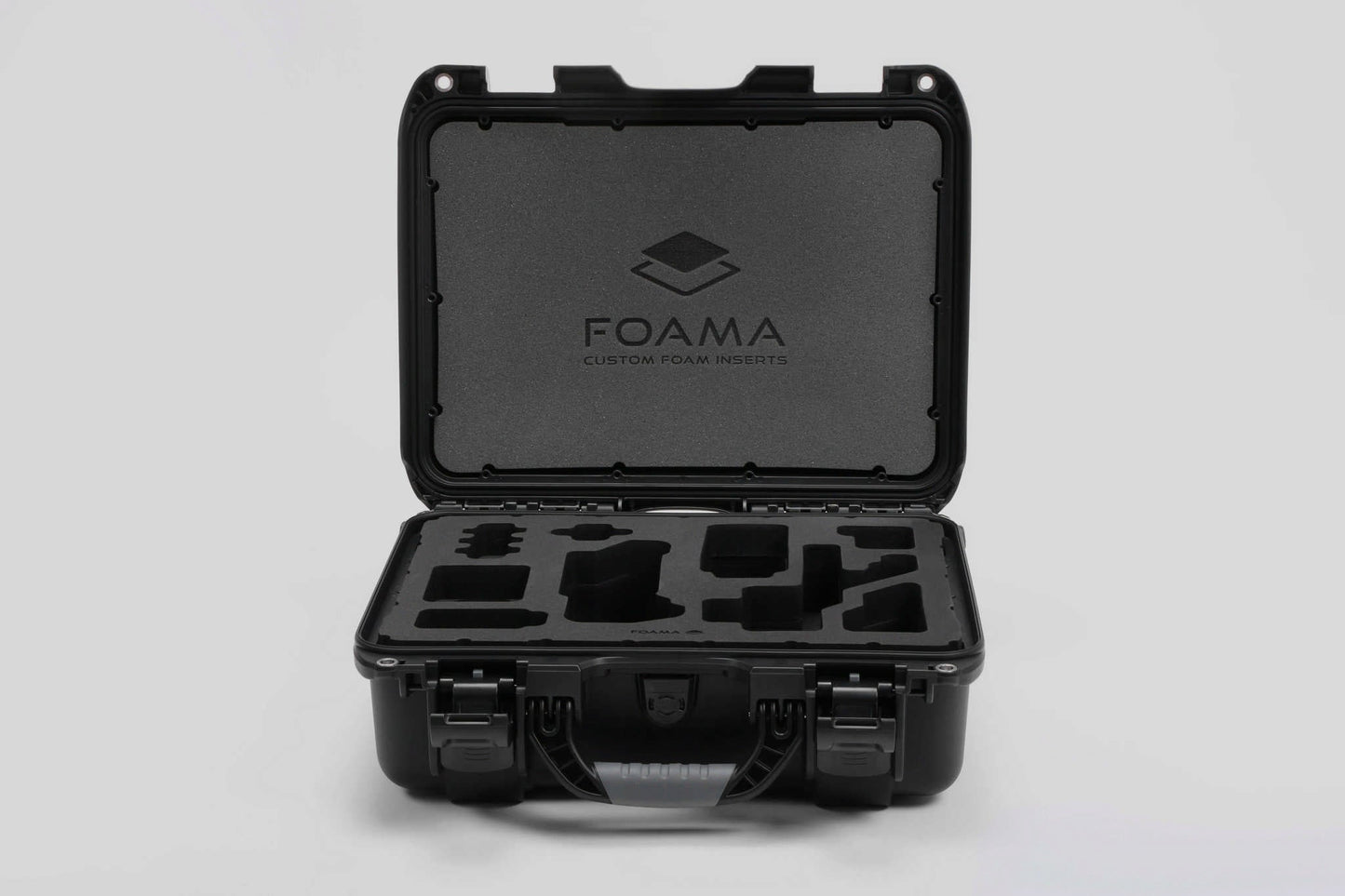Front view of Foama Black Color Carry-on case and Custom Foam Insert for Sony FX-3 Carry-On Case