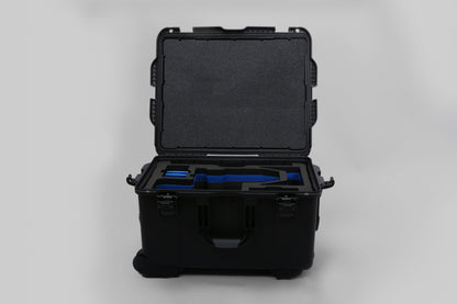 Front view of Black ARRI Alexa 35 Studio Case with Blue Custom Foam Insert for Alexa Camera And Accessories