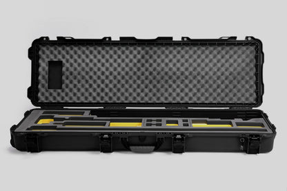 Front view of Foama Fortified Black Color Hard Case and Custom Foam Insert with Yellow Layer for DJI D-RTK 2 Mobile Station