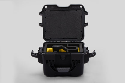 Front view of Black Color DJI Zenmuse H30T Carry-On Case with Yellow Layer Custom Foam Insert