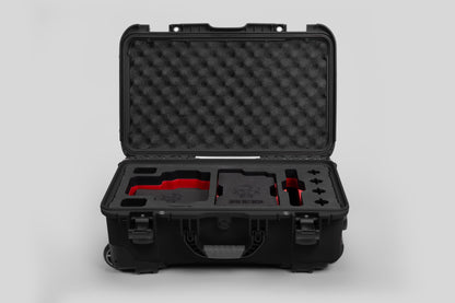Front view of Black Color RED V Raptor Carry-On Case with Red Layer Custom Foam Insert