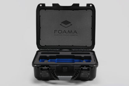 Front view of Foama Black Color Travel Case and Custom Foam Insert with Blue Layer for SmallHD 703 Bolt Pro