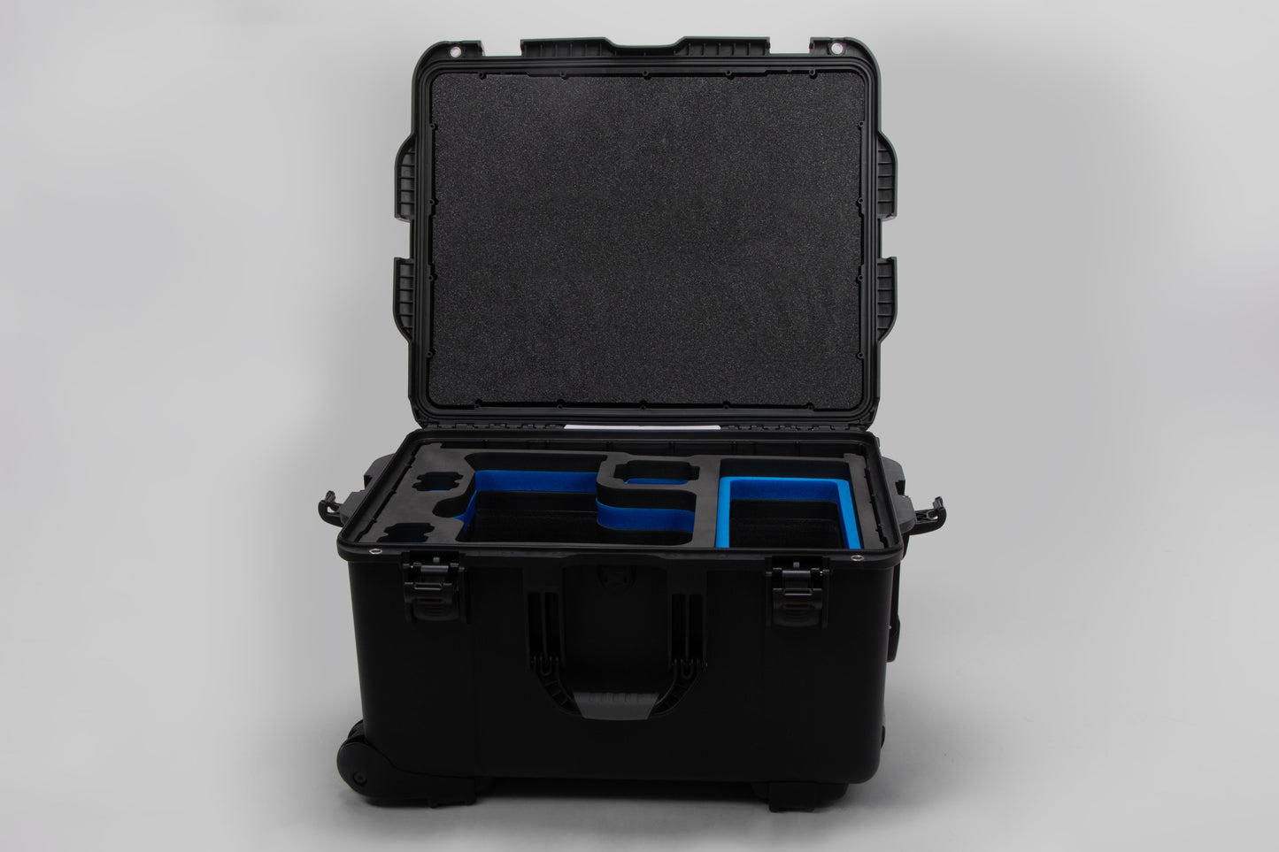 Front view of Black Color Sony Venice 2 Studio Case with Blue Layer Custom Foam Insert