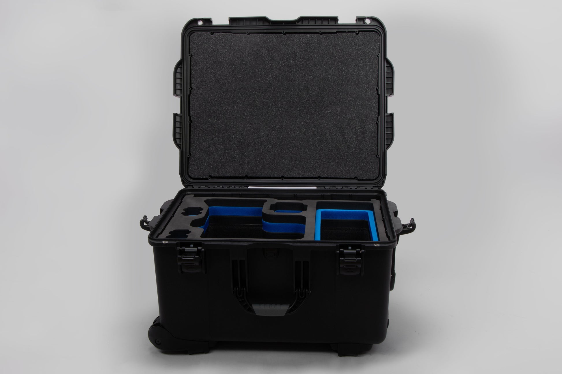 Front view of Black Color Sony Venice 2 Studio Case with Blue Layer Custom Foam Insert
