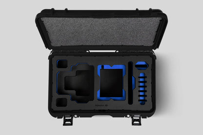 Top View of a Red Raptor-X Black Color Carry-on Case with Custom Blue Foam Insert