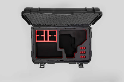 Top view of Black Color Canon C400 Studio Case and Red Layer Custom Foam Insert