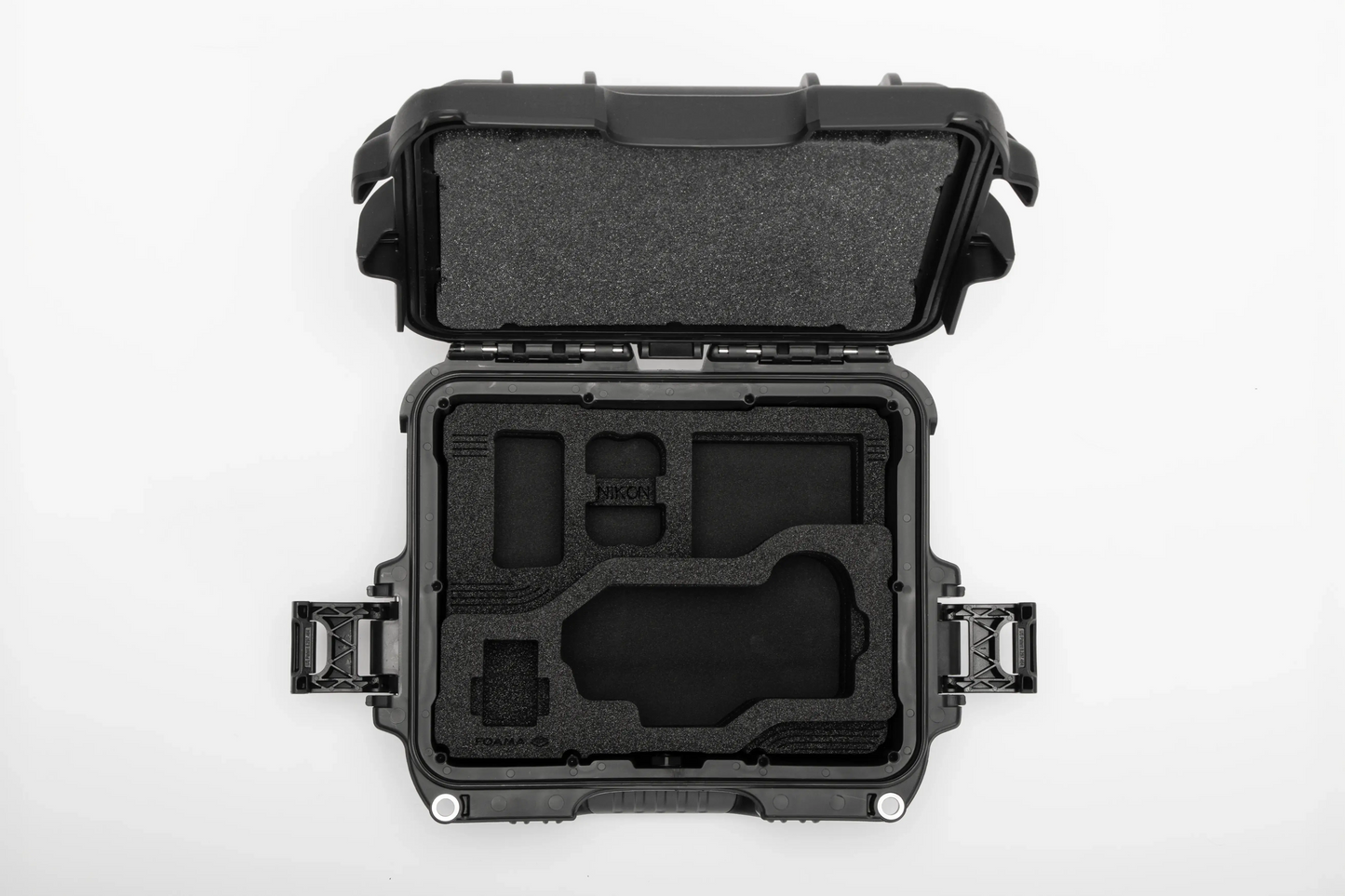 Top view of Black Nikon Compact Camera Case for Z8, Z7 lI, Z6 lI, Z6 III with Black Layer Custom Foam Insert