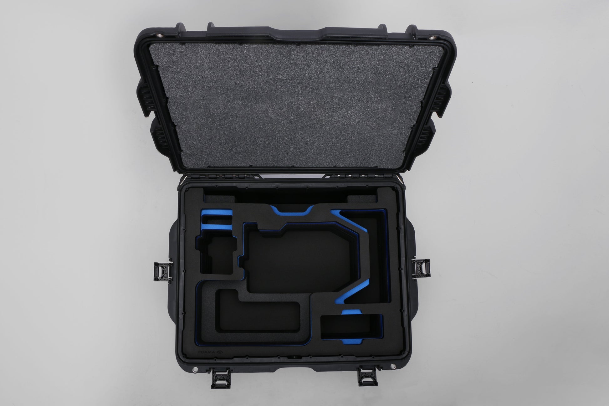 Top view of Black ARRI Alexa 35 Studio Case with Blue Custom Foam Insert for Alexa Camera And Accessories