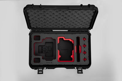 Top view of Black Color RED V Raptor Carry-On Case with Red Layer Custom Foam Insert