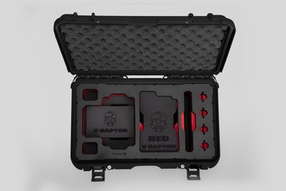 Top view of Black Color RED V Raptor Carry-On Case with Red Layer Custom Foam Insert