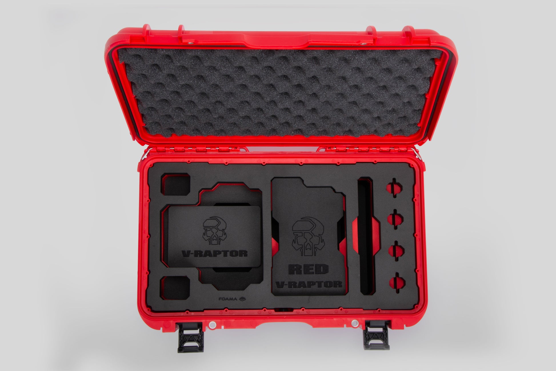 Top view of Red Color RED V Raptor Carry-On Case with Red Layer Custom Foam Insert