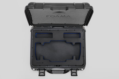 Top view of Foama Black Color Travel Case and Custom Foam Insert with Blue Layer for SmallHD 703 Bolt Pro