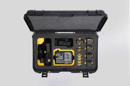 Top view of Foama Black Color Carry-on case and Yellow Foam Insert for Sony FX-6 and Essential Accessories
