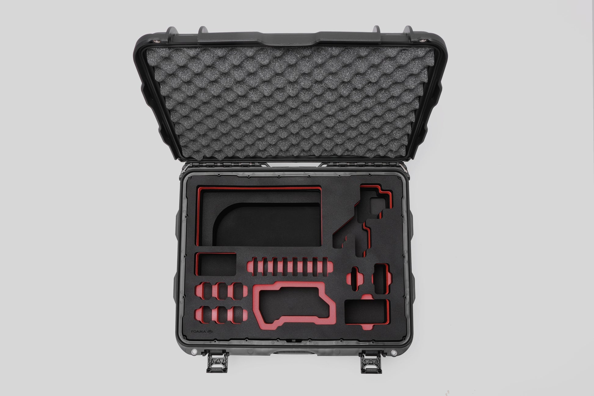 Top view of Sony FX3 Black Color Studio Case and Custom Foam Insert with Red Layer