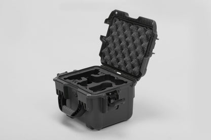 Angled view of DJI Neo Black Color Adventure Ready Compact Waterproof Carry-on Case and Black Custom Foam Insert