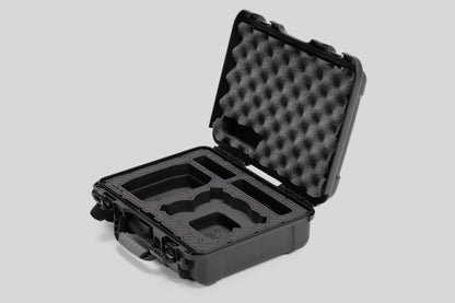 Angled view of Foama Black Color All-Weather Carry-on Case and Black Custom Foam Insert for DJI Neo