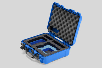 Angled view of Foama Blue Color All-Weather Carry-on Case and Custom Foam Insert with a Blue Layer for DJI Neo