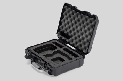Angled view of Foama Graphite Color All-Weather Carry-on Case and Black Custom Foam Insert for DJI Neo