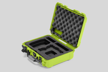 Angled view of Foama Lime Color All-Weather Carry-on Case and Black Custom Foam Insert for DJI Neo