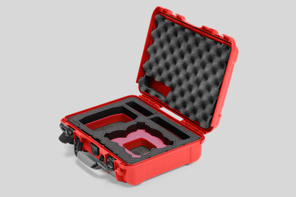 Angled view of Foama Red Color All-Weather Carry-on Case and Custom Foam Insert with a Red Layer for DJI Neo