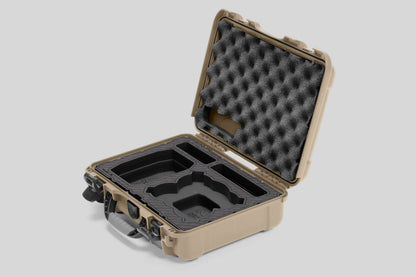 Angled view of Foama Tan Color All-Weather Carry-on Case and Black Custom Foam Insert for DJI Neo