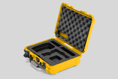 Angled view of Foama Yellow Color All-Weather Carry-on Case and Black Custom Foam Insert for DJI Neo