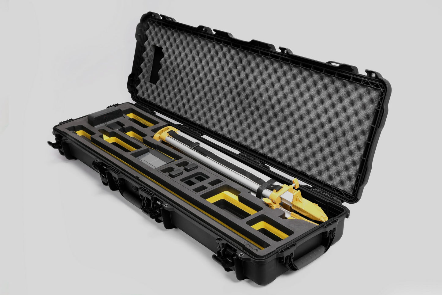 Angled view of Foama Fortified Black Color Hard Case and Black Custom Foam Insert for the DJI D-RTK 2 Mobile Station