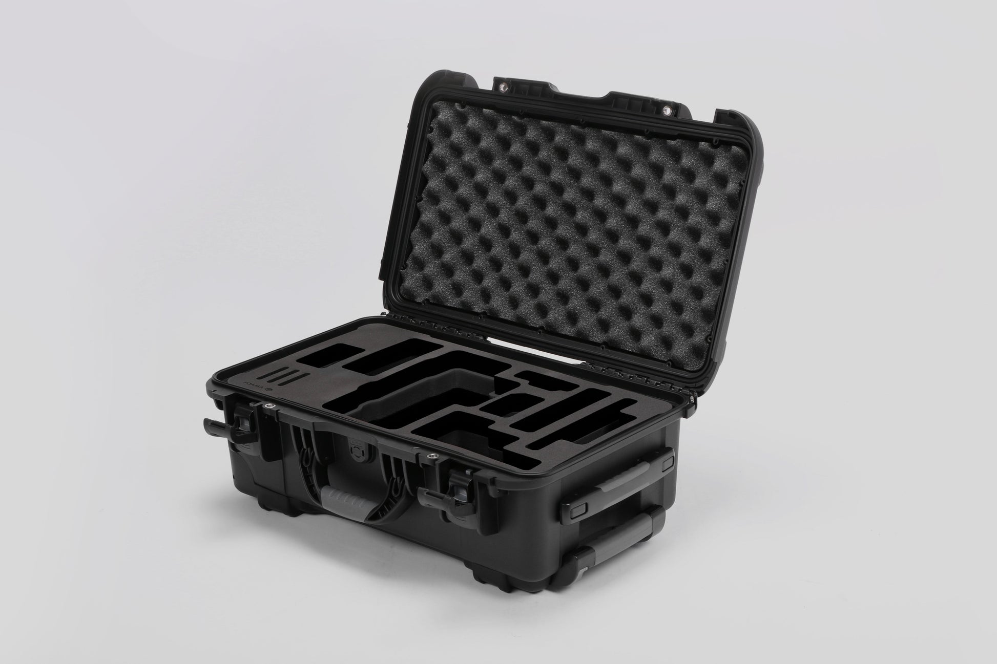 Angled view of Foama Black Color Travel Case and Custom Foam Insert for RED Monstro