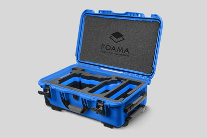Angled view of Blue Color ARRI Alexa 35 Carry-On Case with Blue Layer Custom Foam Insert