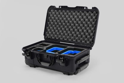 Angle view of Graphite Color Canon C400 Camera Carry-on Case and Blue Layer Custom Foam Insert