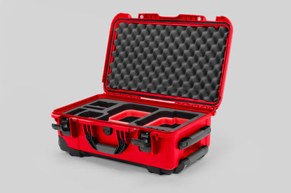 Angle view of Red Color Canon C400 Camera Carry-on Case and Red Layer Custom Foam Insert