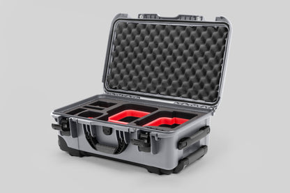 Angle view of Silver Color Canon C400 Camera Carry-on Case and Red Layer Custom Foam Insert