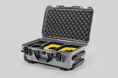 Angle view of Silver Color Canon C400 Camera Carry-on Case and Yellow Layer Custom Foam Insert