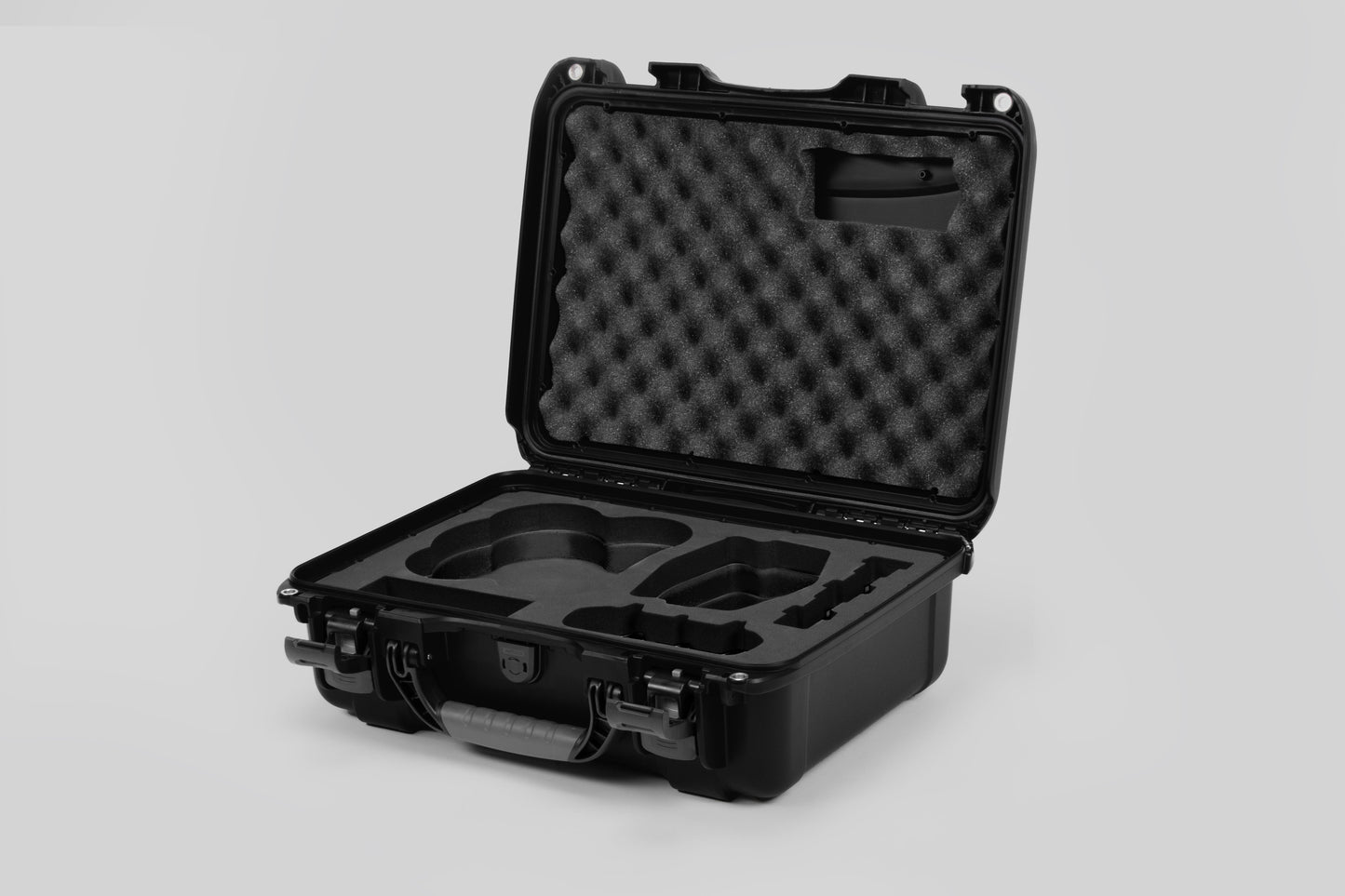 Angled view of DJI Avata 2 Fly More Combo Black Color Waterproof Hard Case and Custom Foam Insert