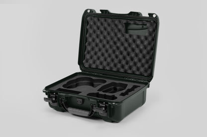 Angled view of DJI Avata 2 Fly More Combo Olive Color Waterproof Hard Case and Custom Foam Insert