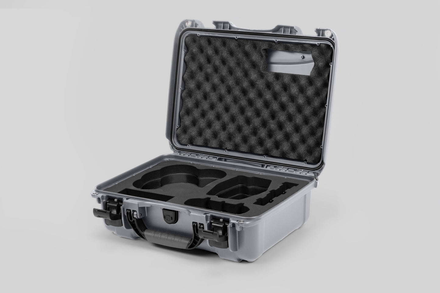 Angled view of DJI Avata 2 Fly More Combo Silver Color Waterproof Hard Case and Custom Foam Insert