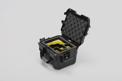 Angled view of DJI Zenmuse H30T Black Color Storage and Carrying Case and Custom Foam Insert with a Yellow Layer