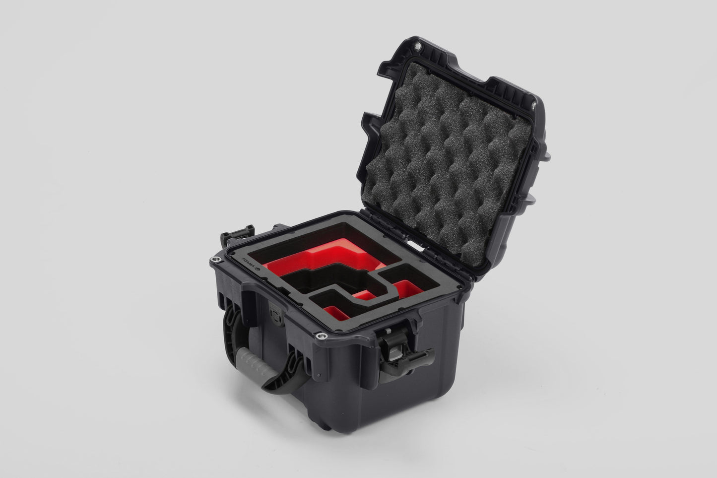 Angled view of DJI Zenmuse H30T Graphite Color Storage and Carrying Case and Custom Foam Insert with a Red Layer