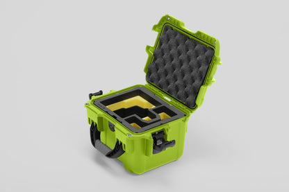 Angled view of DJI Zenmuse H30T Lime Color Storage and Carrying Case and Custom Foam Insert with a Yellow Layer