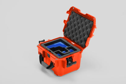 Angled view of DJI Zenmuse H30T Orange Color Storage and Carrying Case and Custom Foam Insert with a Blue Layer
