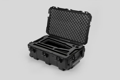 Angle view of Black Color Optimo 24-290mm Heavy-Duty Lens Case and Black Layer Custom Foam Insert