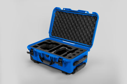 Angle view of Blue Color RED V Raptor Carry-On Case with Black Layer Custom Foam Insert