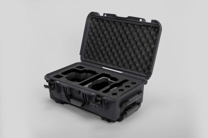 Angle view of Graphite Color RED V Raptor Carry-On Case with Black Layer Custom Foam Insert