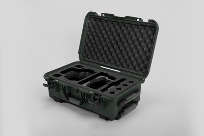 Angle view of Olive Color RED V Raptor Carry-On Case with Black Layer Custom Foam Insert