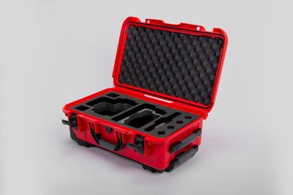 Angle view of Red Color RED V Raptor Carry-On Case with Black Layer Custom Foam Insert