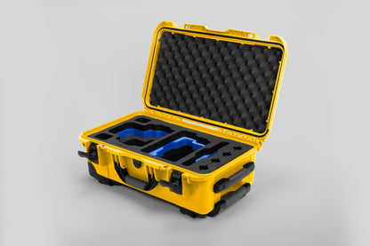 Angle view of Yellow Color RED V Raptor Carry-On Case with Blue Layer Custom Foam Insert