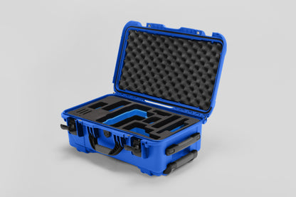 Angled view of Foama Blue Color Travel Case and Custom Foam Insert with Blue Layer for RED Monstro