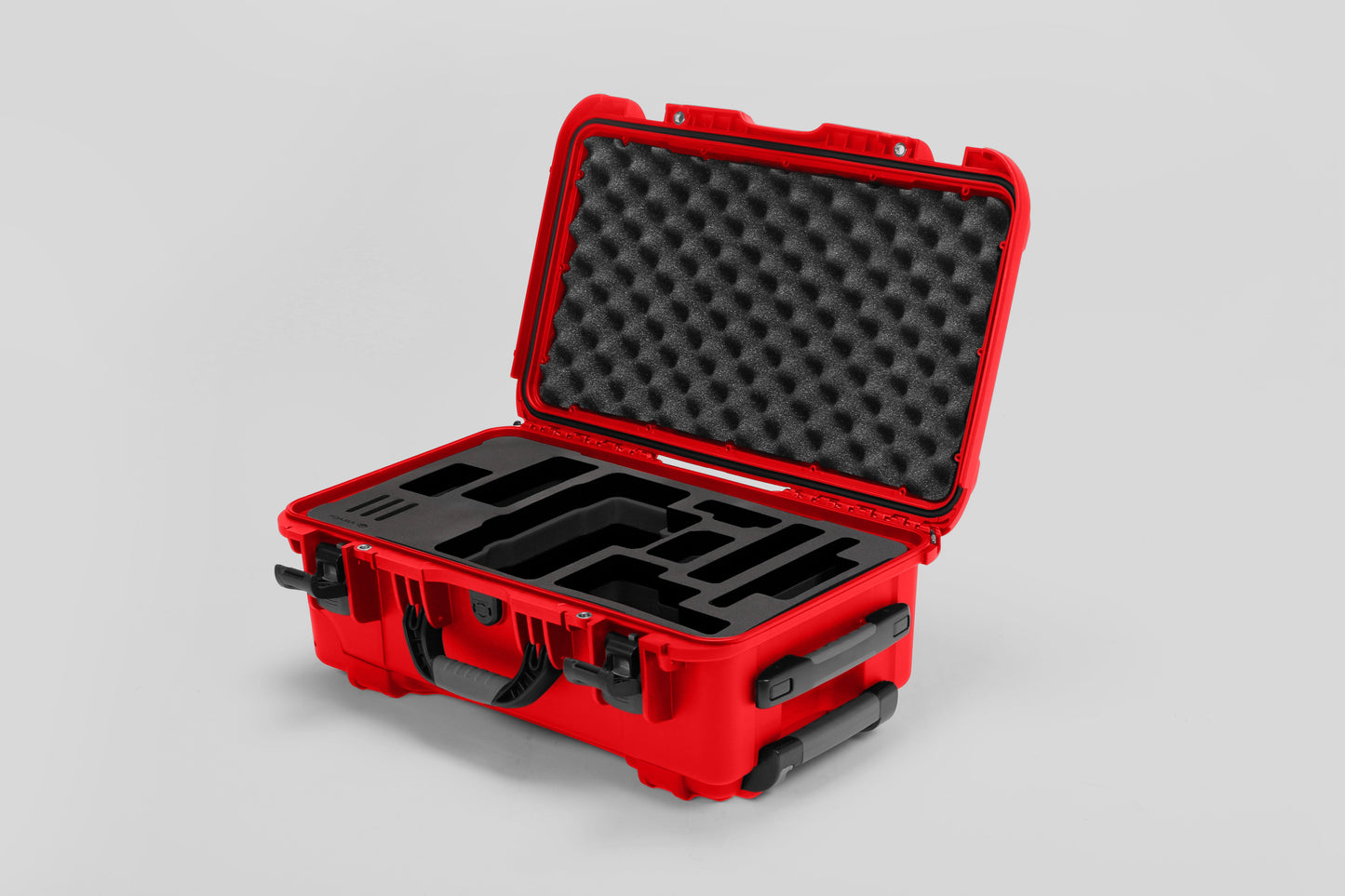 Angled view of Foama Red Color Travel Case and Custom Foam Insert for RED Monstro